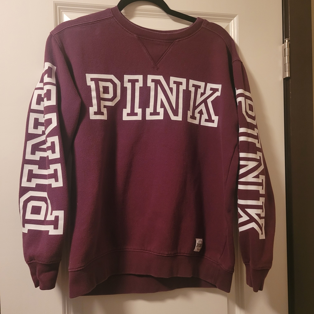 PINK Victoria's Secret Crewneck Sweatshirt Pullover Maroon Logo Size XS
